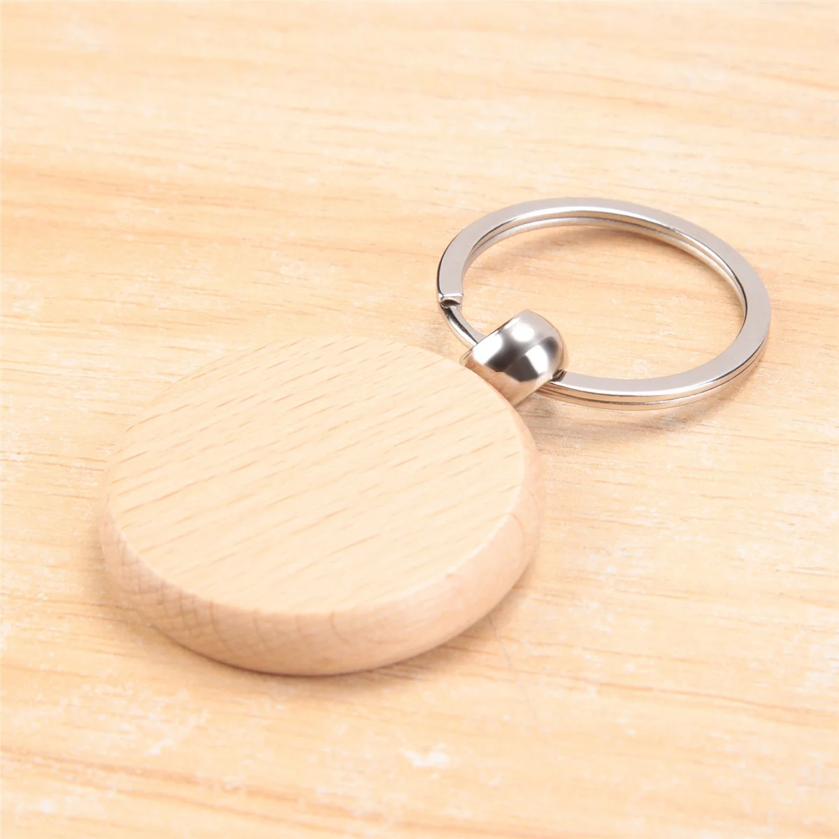 100Pieces Wooden Keychain Blanks Bulk Round Wood Engraving Blanks Unfinished Wooden Key Ring Key Tag B 4