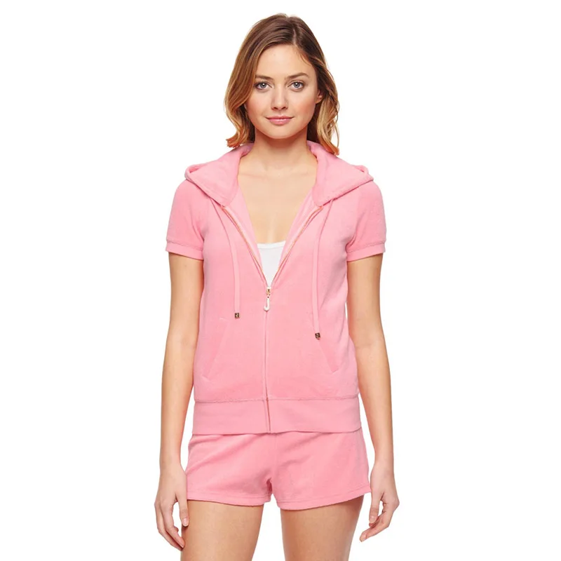 Towel Short Set Two Piece Set Women Summer Zipper Cardigan and Shorts Workout Clothing Casual Jogger Outfit