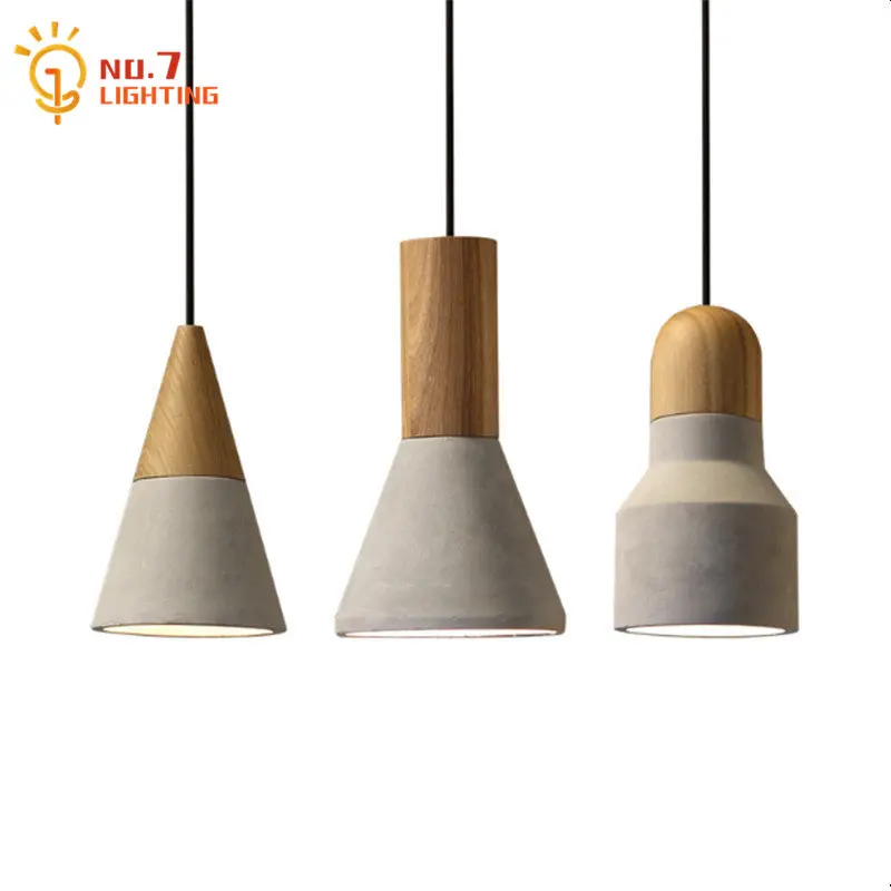 

Nordic Designer Industrial Solid Wood Cement Pendant Lights LED E27 Kitchen Island Restaurant Hanging Lamp Coffee Milk Tea Shop