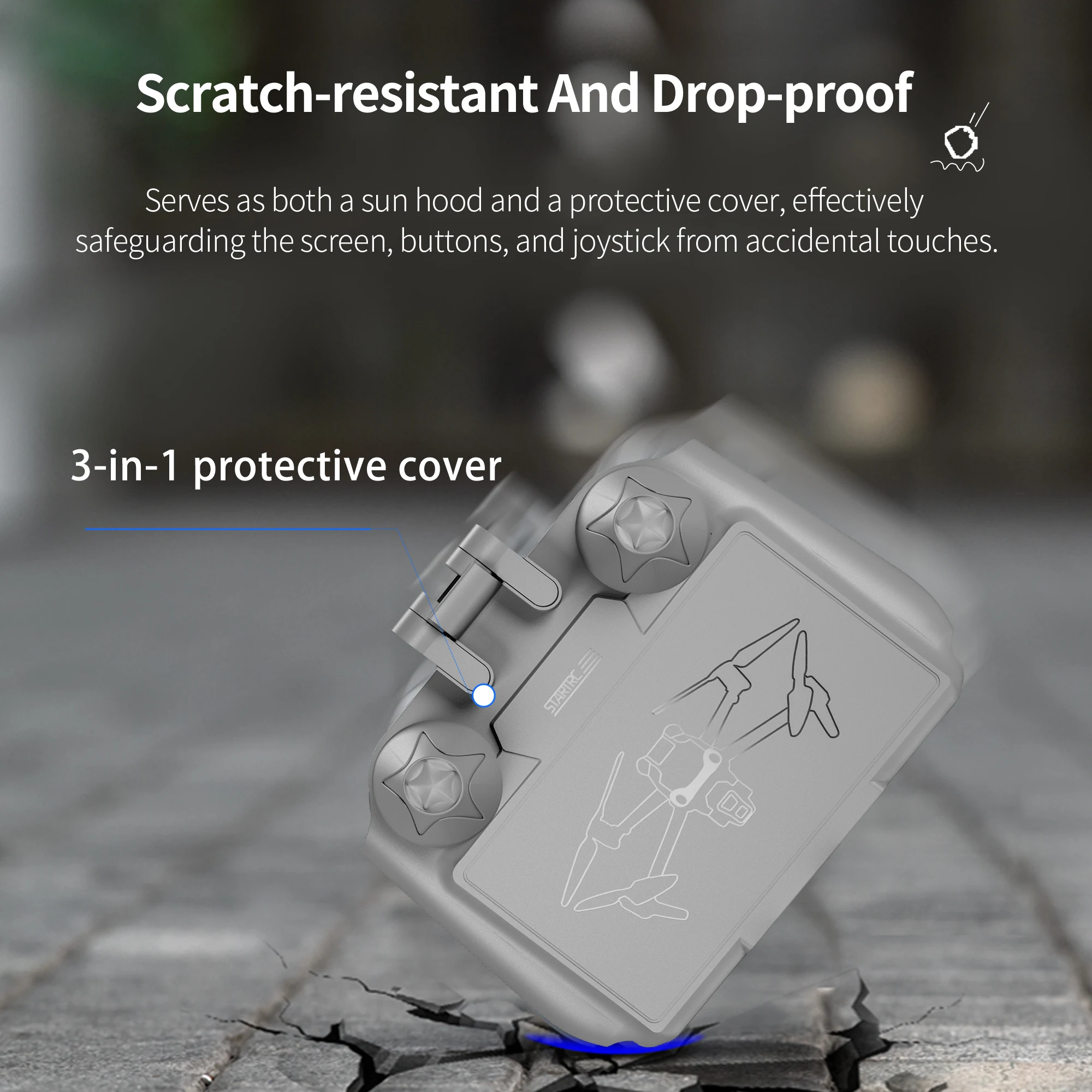 Pare-soleil 2-en-1 pour télécommande DJI RC et RC2 offrant protection et visibilité optimale sur écran.