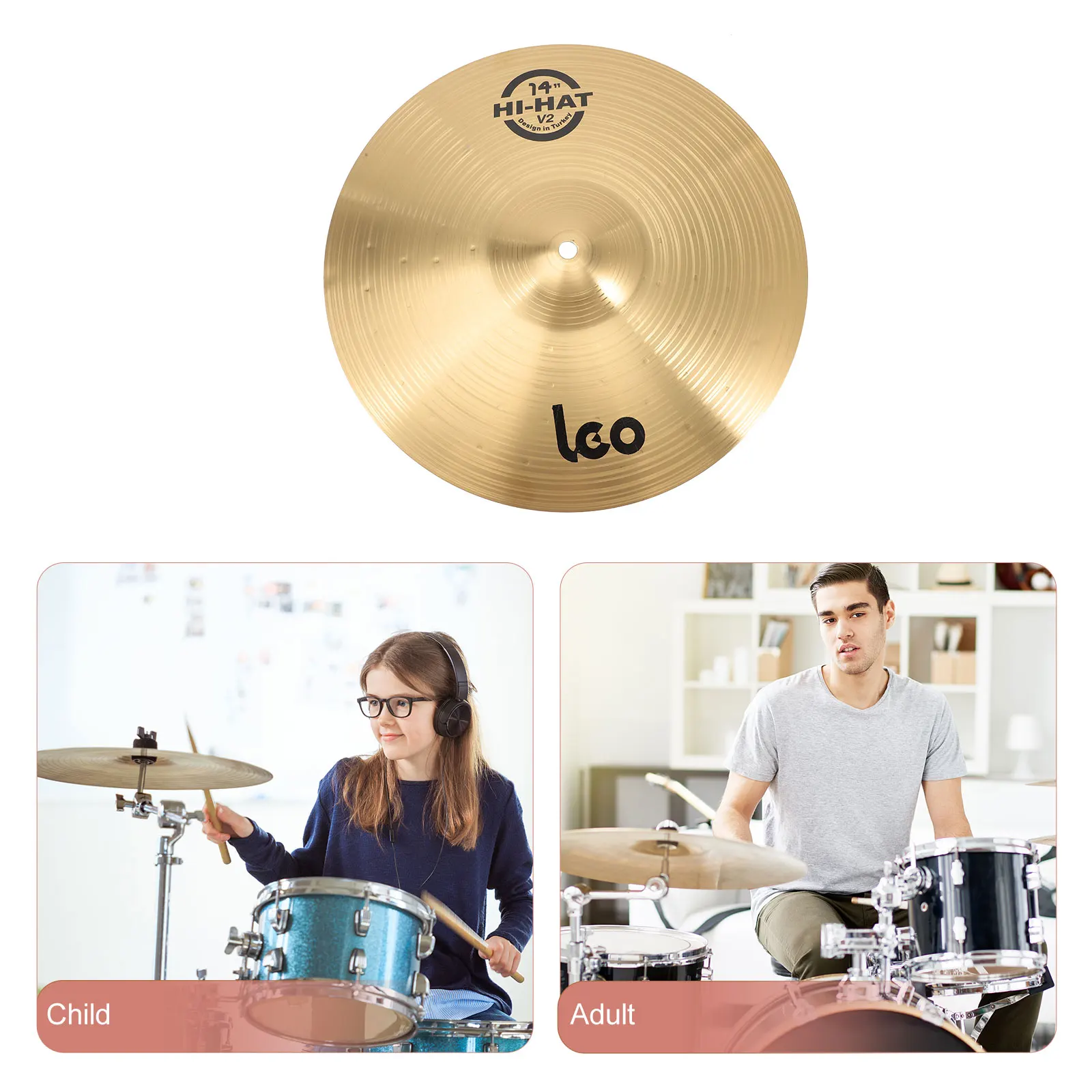 Crash Cymbal Drum Musical Instrument Accessories Brass Percussion Cymbals Prop for Drum Players 14/16 Inch Size Optional