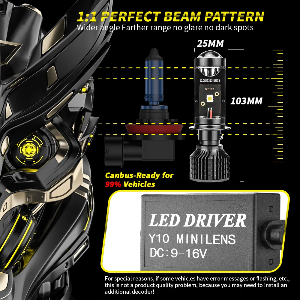Led Лампы Светодиодные Y10 H4 Mini Led Lens Y6D Bi-Led H4 - 15000Lm ...