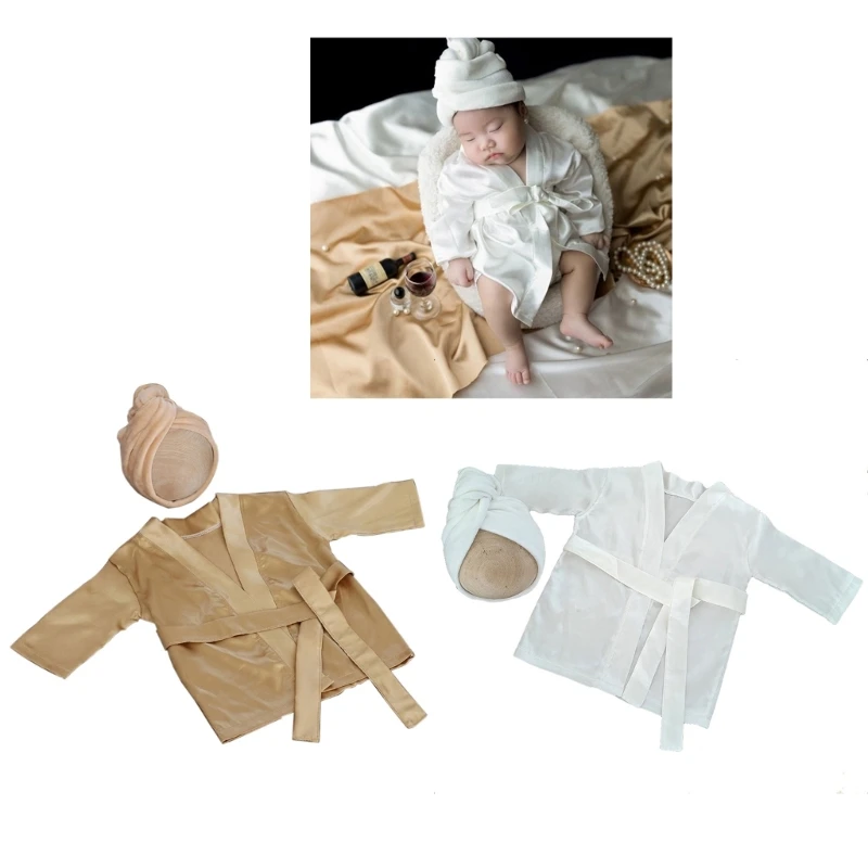 

F62D Baby Costume for Photography Props Bath Towel Hairwrap Bath Robe Photo Suit