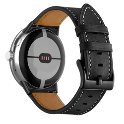 Vintage Leather Strap Wristband Bracelet for Pixel Watch 3 45mm (Black - B)