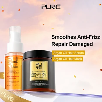 PURC 250g Morocco Argan Oil Hair Treatment Mask + 50ml Hair Serum Deep Repair Conditioning for Dry Damaged Frizz Hair 1