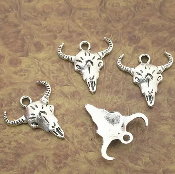 

10 шт. 20x21 мм; Отверстие, 2 мм тибетские серебряные подвески с головой крупного рогатого скота X0133
