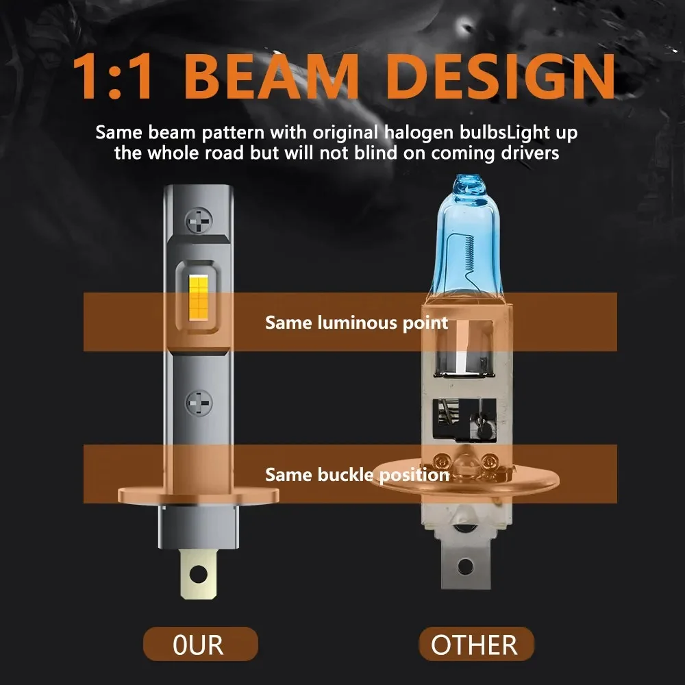 LED 자동차 헤드라이트 전구, 팬리스 안개등, H1 주간 주행등, 매우 밝은 안개등, 6000K, 12V, 24V, 2 개