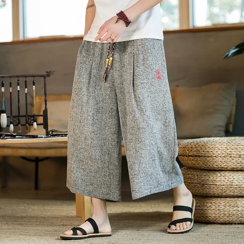 Wide Leg Pants Japanese Kimono Traditional Shorts Men Asian Clothing Bath Pant Casual