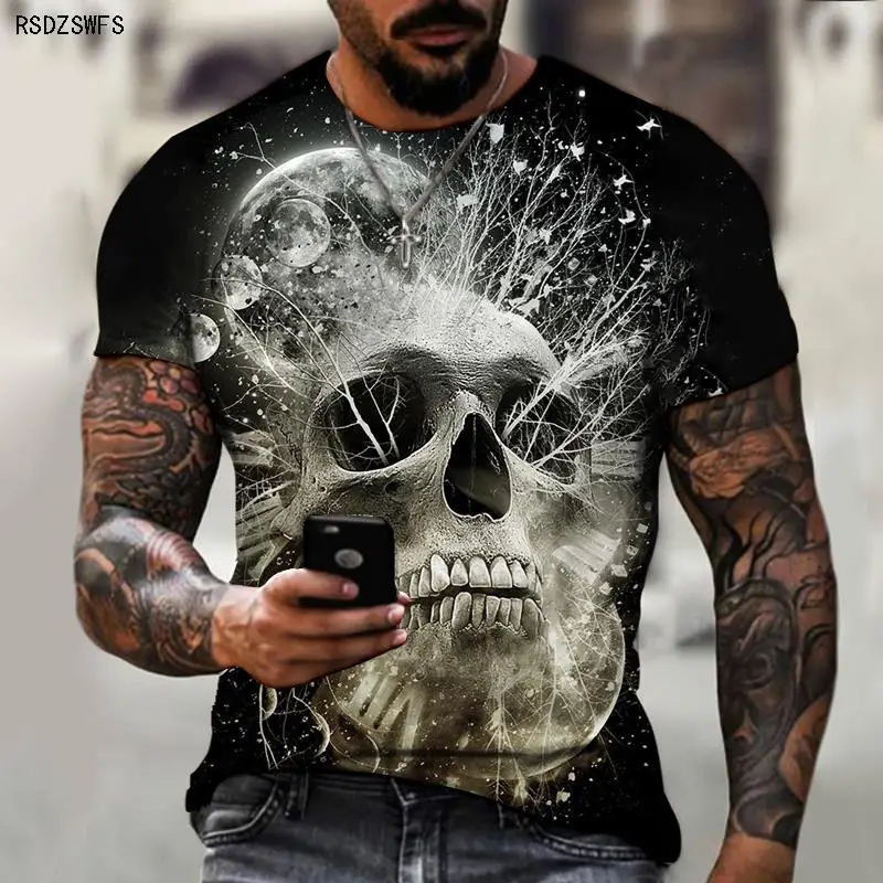 

Skull Tough Guy Four-wheel Drive Off-road Men's Summer Sports Oversized T-shirt 2021 Street Retro Fashion Jersey