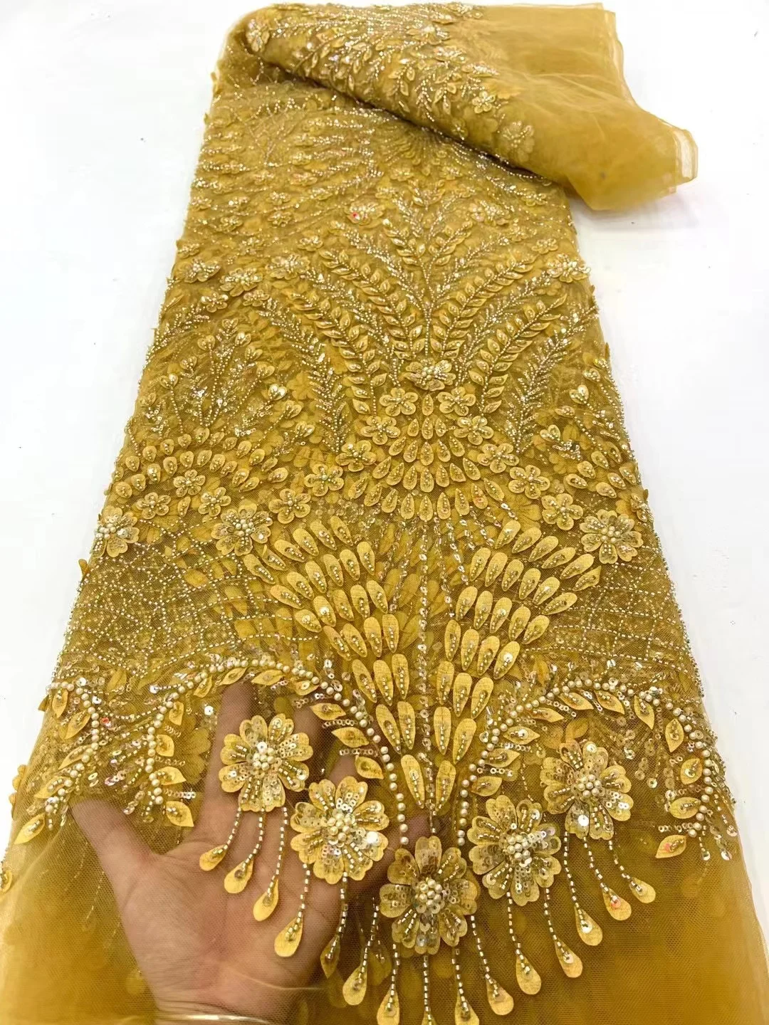 

Африканская кружевная ткань с блестками, фиолетовая Высококачественная нигерийская французская Тюлевая кружевная ткань ручной работы с бисером для свадебного платья