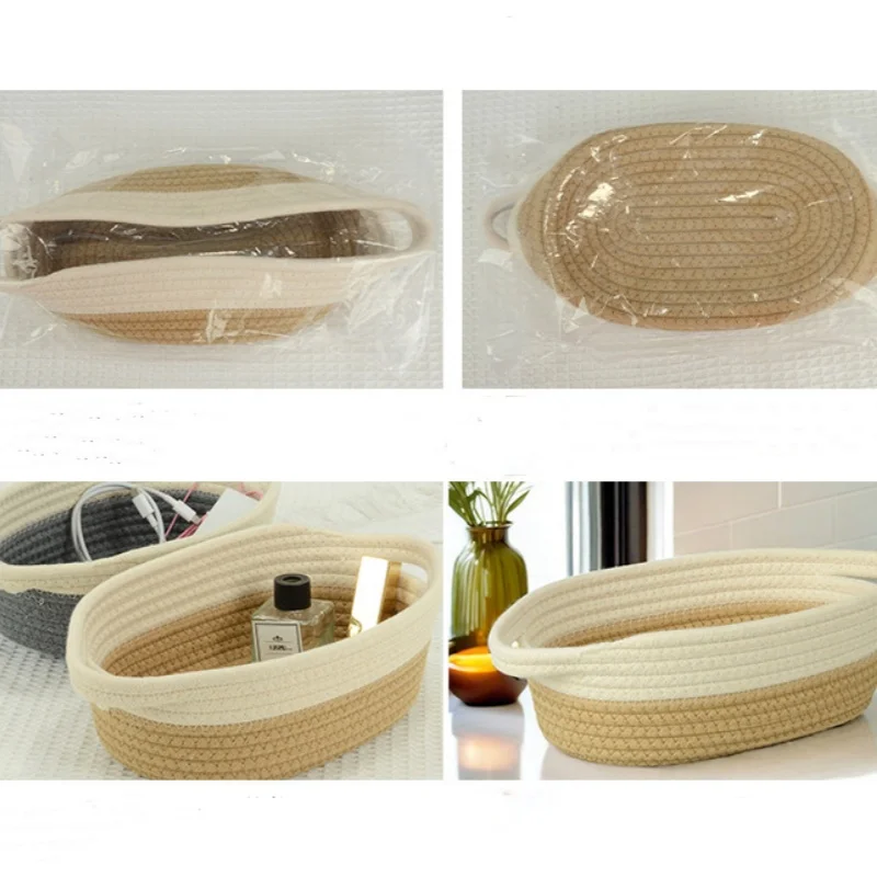 Oval Cotton Rope Storage Basket with Handle, Storage Basket Multi-purpose Storage, Bedroom Storage, Toys, Clothes
