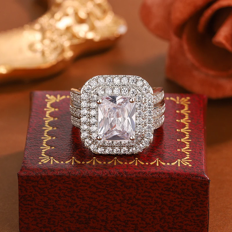 Exquisite 925 Silver-plated Ring for Women's - Fashionable Dazzling Zirconia Anniversary Engagement Jewelry Diamond Ring - 2