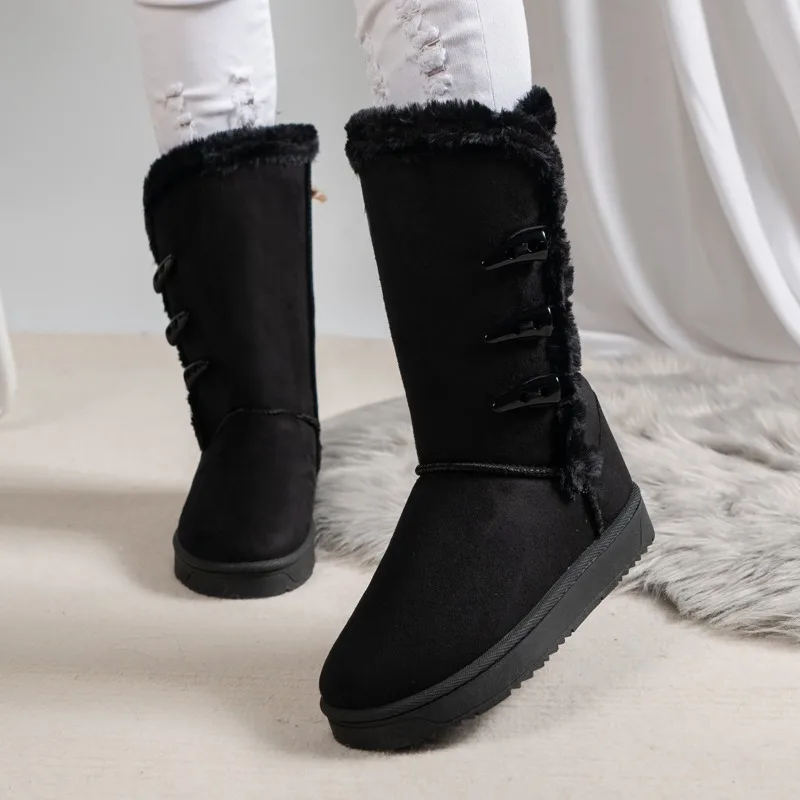 

Women's Shoes 2023 Hot Sale Light Mid-Calf Women's Boots Warm Snow Boots Women Button Round Toe Slip on Flat with Female Shoes