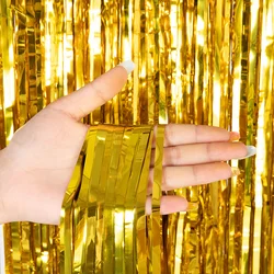 Silver Metallic Tinsel Foil Fringe Curtain for Celebrations and Events (Gold)