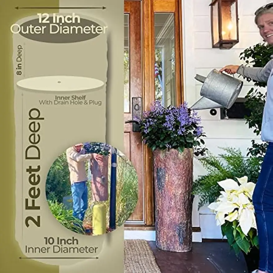 Outdoor Garden, Yard & Porch Pot. Tall Tree Stump Well Pump Cover. Weatherproof, Rustic, Natural Looking Deck & Patio Decor