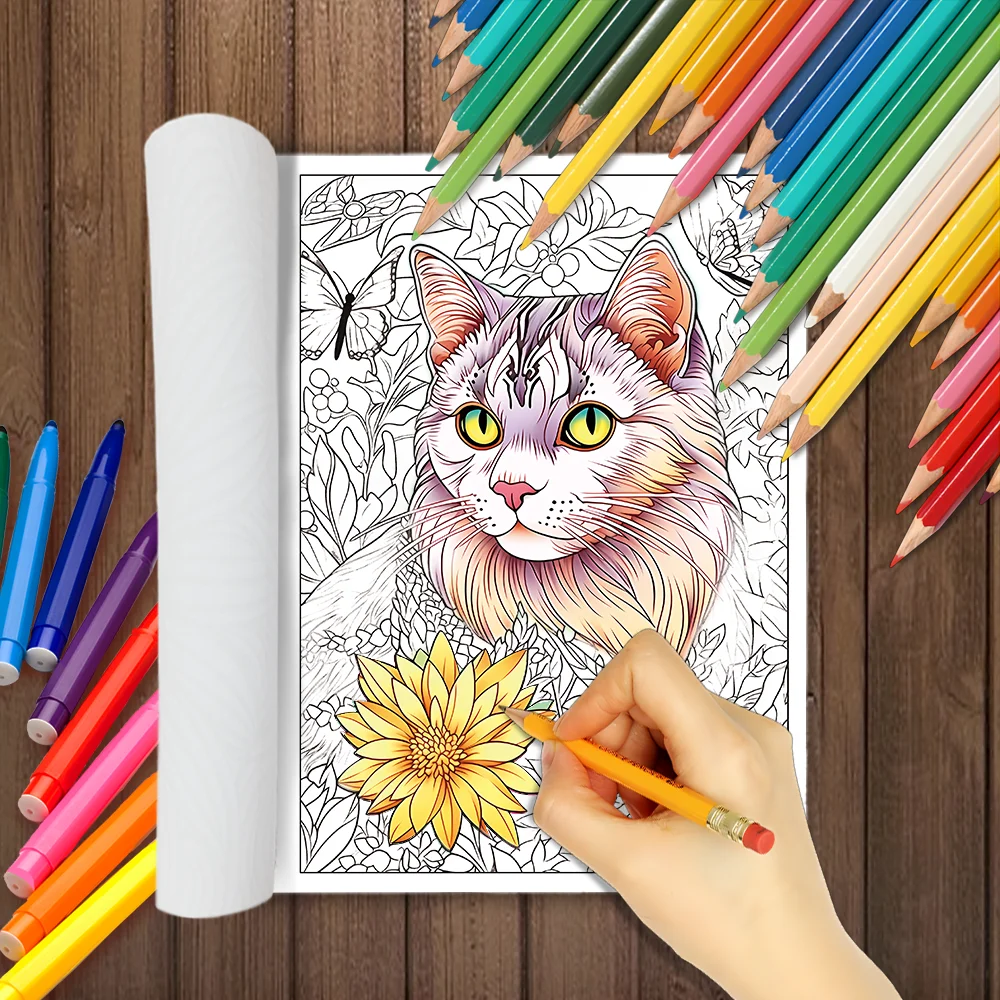 1pc, Cat Coloring Book, Teenagers Coloring Book, 30 Different Patterns, 100gsm Thick Paper, Stress Relief, Birthday Gift 3