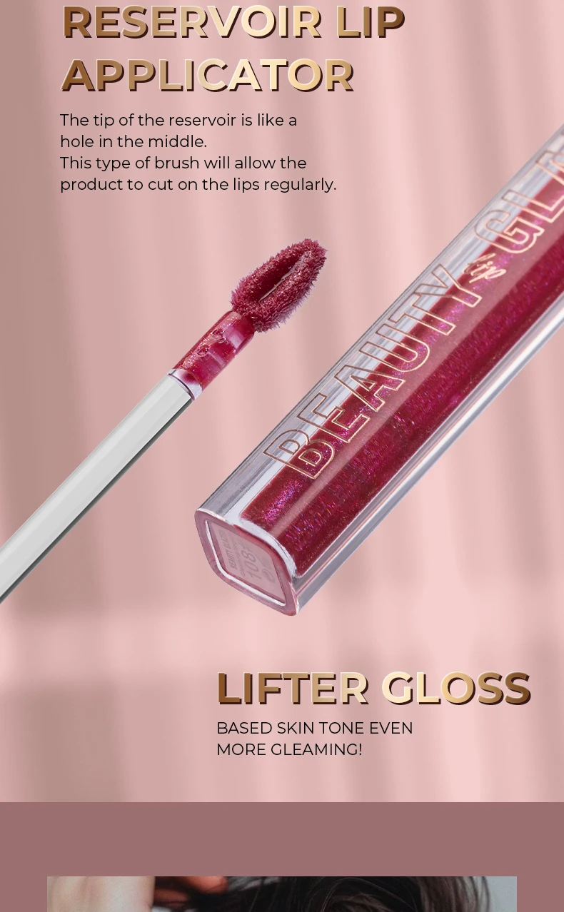 Description Picture 3 of itemBeauty Glazed Gleaming Lip Gross Mirror Pearl Glitter Lip Tint Moisturizing Lip Plumping Sexy Shimmer Diamond Liquid Lipstick
