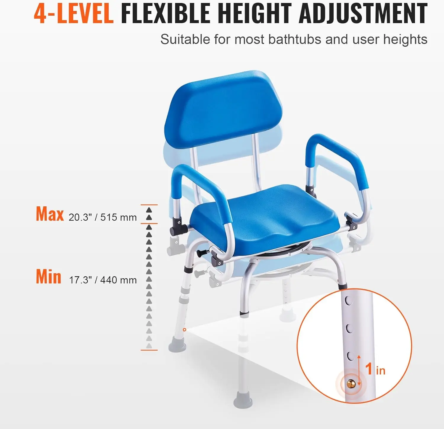Swivel Shower Chair 360 Degree, Adjustable Shower Seat with Pivoting Arms & Padded Bath Seat for Inside Shower or Tub 5