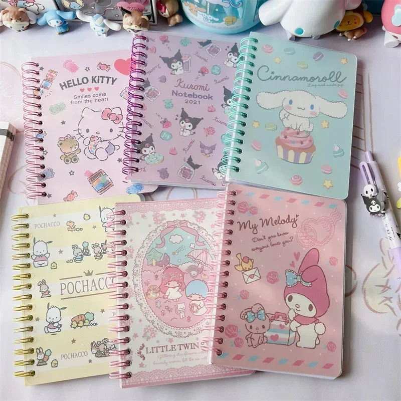 

Kawaii Sanrio Notebook Anime Hello Kitty Kuromi Cinnamoroll Office Notebook Handbook Book A6 Cartoon PP Coil Book Student Gifts