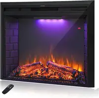 43'' Electric Fireplace Insert, Retro Recessed Fireplace Heater W/ Fire Cracking Sound, Remote Control & Timer, 750/1500W, Black 1