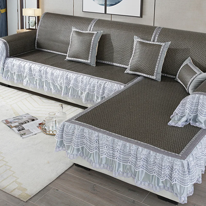 Summer Sofa Cushion Rattan Mat Cushion Non-Slip Stain-Resistant Living Room Sofa Cooler Cover