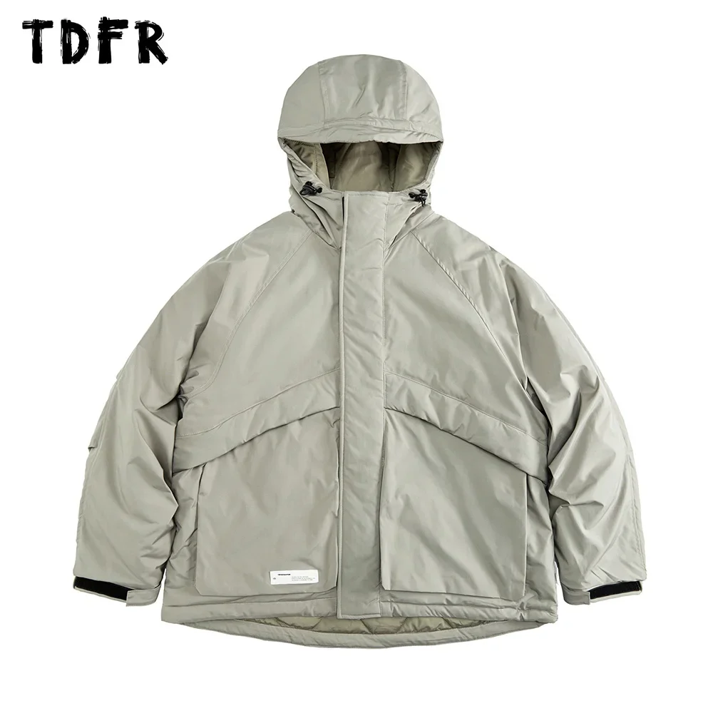 

Pocket Solid Color Cargo Hooded Quilted Jacket Mens Safari Style Casual Loose Long Sleeve Padded Jacket Thick Outerwear Men