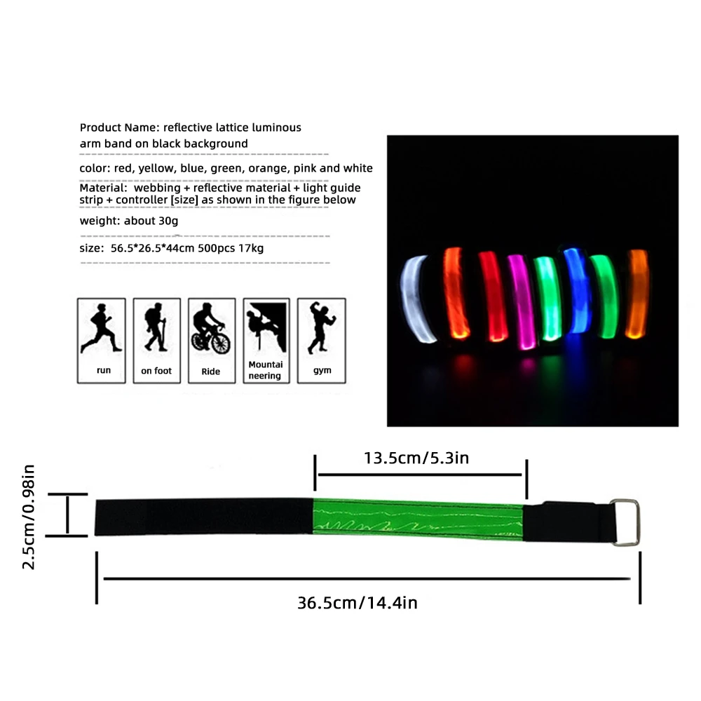 Reflective Strip Running Light LED Bracelet Outdoor Sports Night Running Armband Flashing Luminous Wristband Belt Cycling Light