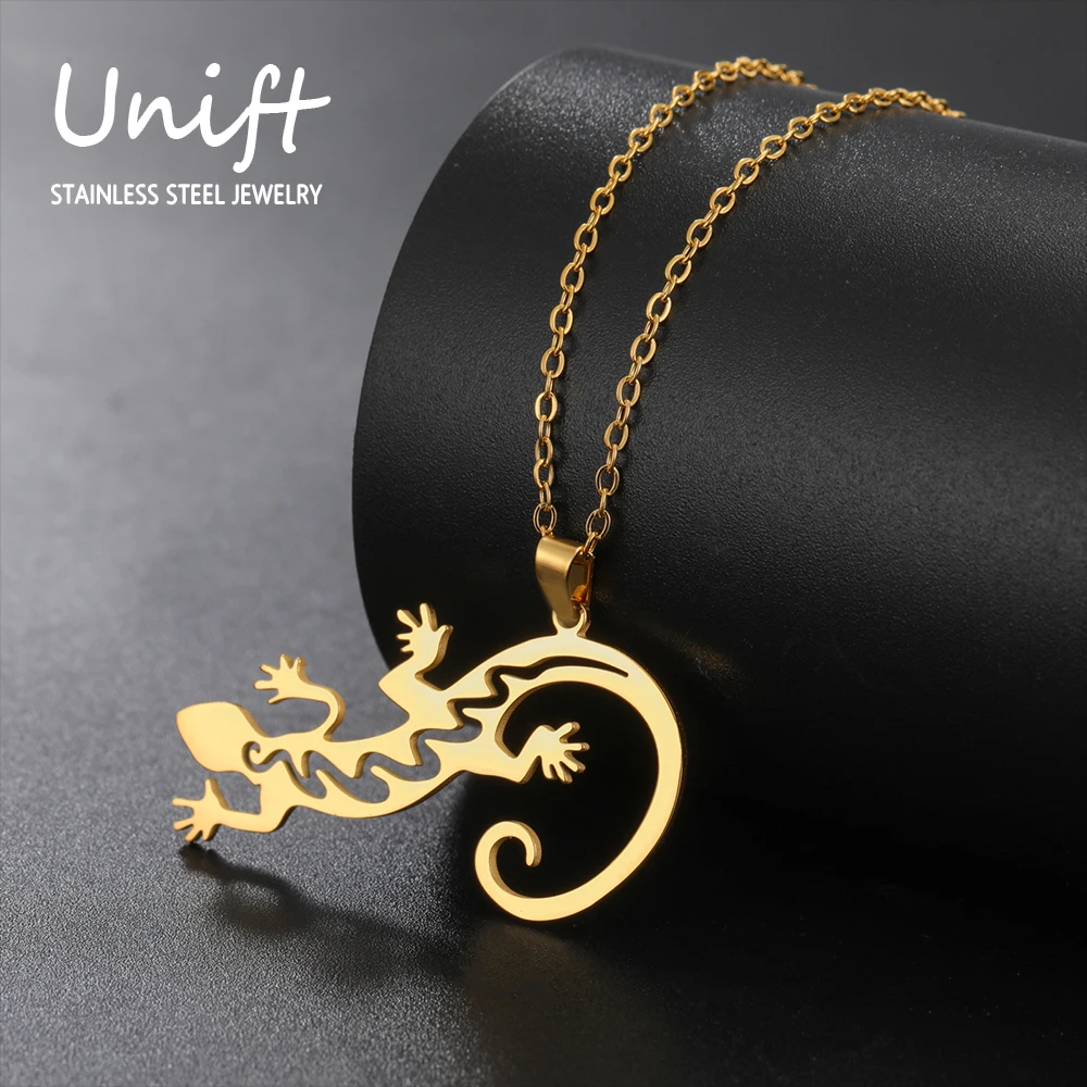 Uloveido Gecko Lizard Necklace – Cubic Zirconia Pave, Lucky Amulet, Gift For Women