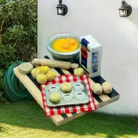 Ensemble de boulangerie pour jeux de rôle pour enfants ; Station alimentaire modèle maison de poupée ; comprend œuf, lait, pain, planche à découper. 5