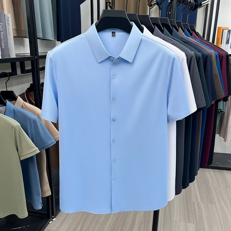 Mens Summer Business Short Sleeved Shirt Seamless Construction High Stretch Easy Care for AllDay Comfort
