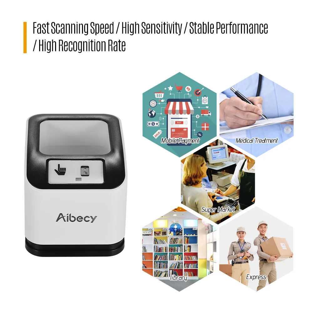 【Sale】Aibecy 2200 1D/2D/QR Bar Code Scanner CMOS Image Desktop Barcode Reader USB Omnidirectional Screen Barcode Scanner