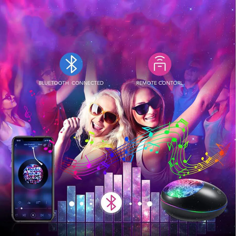 

Night Light Projector Star Projector Bedroom Wave Projector Music Bluetooth Starlight Star Ceiling Projector Lamp Holiday Gift