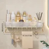 Wall Mounted Bathroom Wall Shelf with Towel Bar and 6 Hooks - Great for Bedroom Decor, Kitchen Storage , Bathroom Storage 2