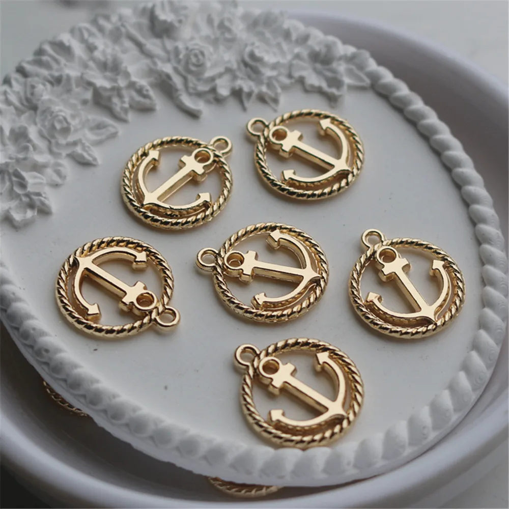 

14K gold-coated double-sided thick ship anchor 16mm material bracelet necklace earrings diy jewelry accessories