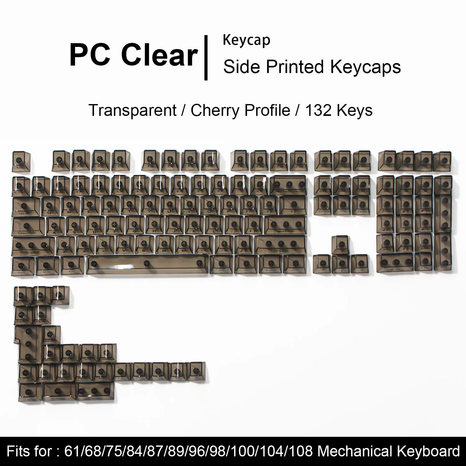 132키 풀 투명 사이드 프린트 키캡 PC 키캡 체리 프로파일 화이트 UV 프린팅 크리스탈 키캡 (MX 스위치 키보드용)