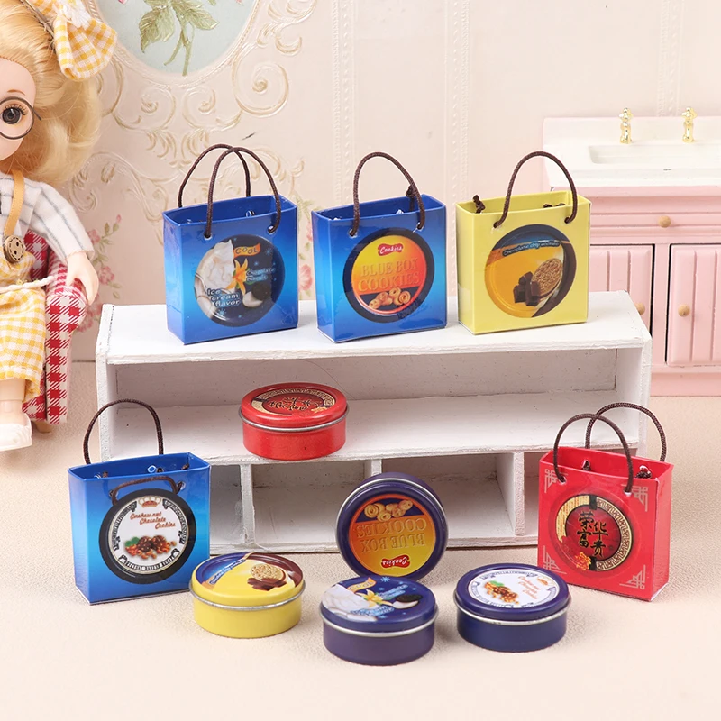 

1/12 Dollhouse Mini Cookies Mooncake Box With Handbag Gift Bag Set Mini Biscuit Box DIY Dolls House Decor Kids Pretend Play Toys