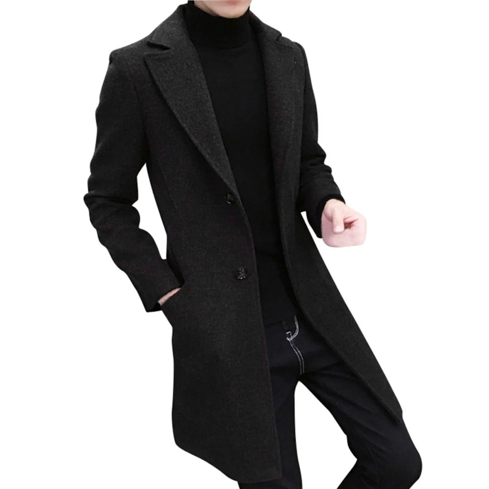 Business Casual Winter Mens Autumn And Winter Slim Long Sleeve Fleece Woolen Coat Windbreaker Men'S Top Sobretudo Masculino
