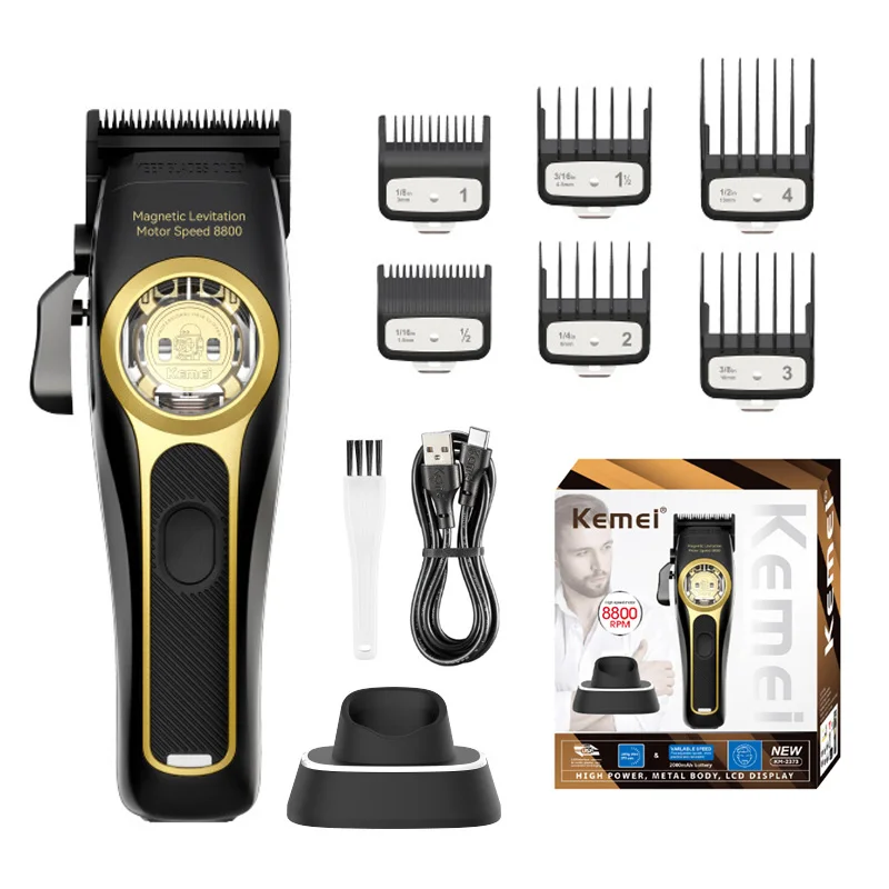 Hair trimmer Hair clipper Kemei KM-2373 Baber Professional Hair Clipper Hair Cutting Machine with Charging Base for Men Electric Trimmer Men Gift