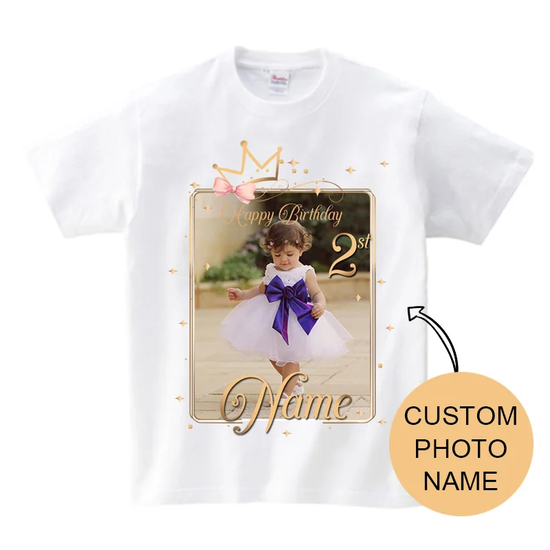 Girl Family Birthday Shirt Princess Crown Birthday Photo Shirt Custom Name Tee Picture Tshirt Girl Matching Outfits Holiday Gift 2