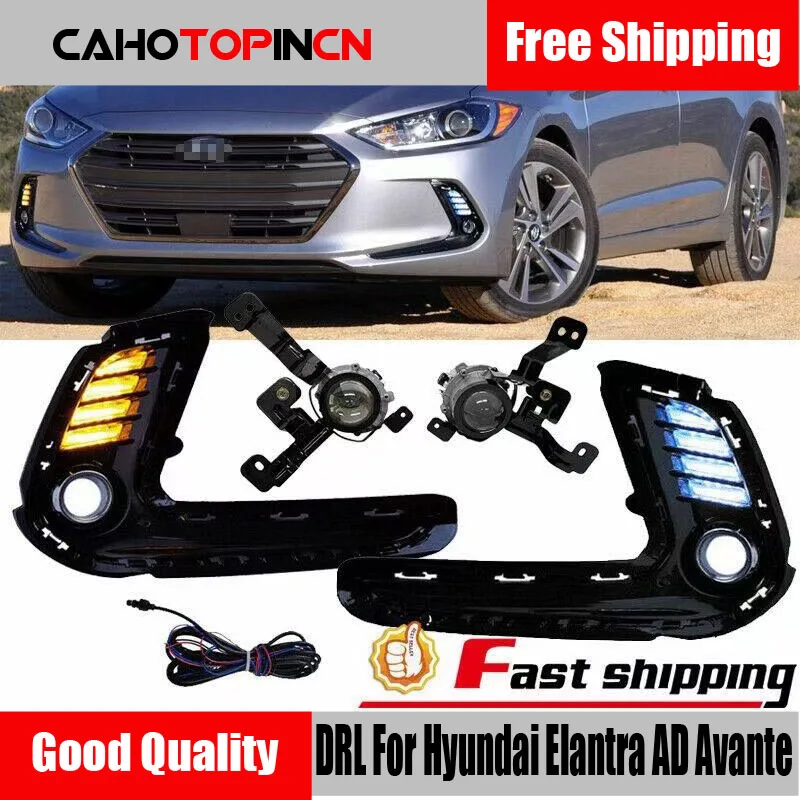 

1 пара светодиодных дневных ходовых огней для Hyundai Elantra AD Avante 2016 2017, 2018, задние противотуманные фонари, дневные фонари, сигнал поворота