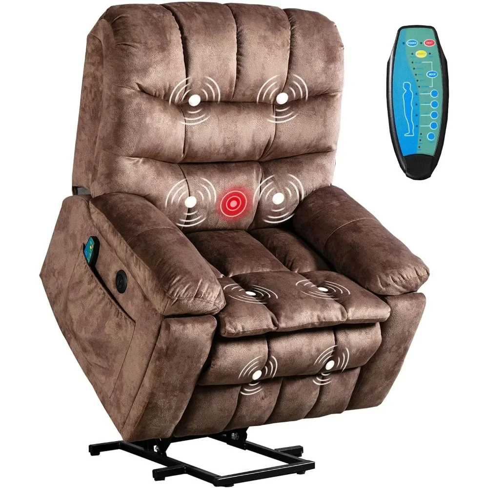 Large Power Lift Chair With Massage and Heat for Elderly Recliner Chaise Lounges Brown2 Rocking Chairs for Living Room Furniture