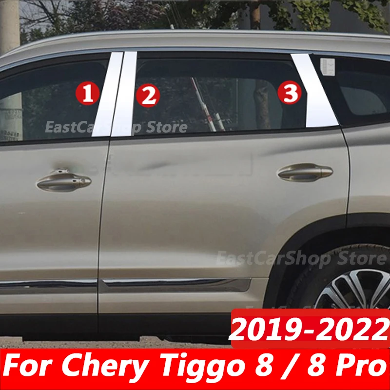 

For Chery Tiggo 8 / 8 Pro 2019 2020 2021 2022 Car Chrome Stainless Steel Middle Central Column Window Trim B C Pillar Sticker