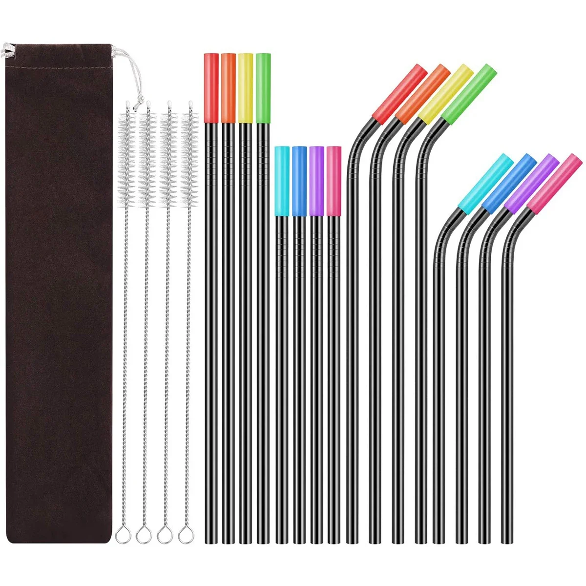 Stainless Steel Straw Set Portable Metal Straw Brush Set 16 Pieces