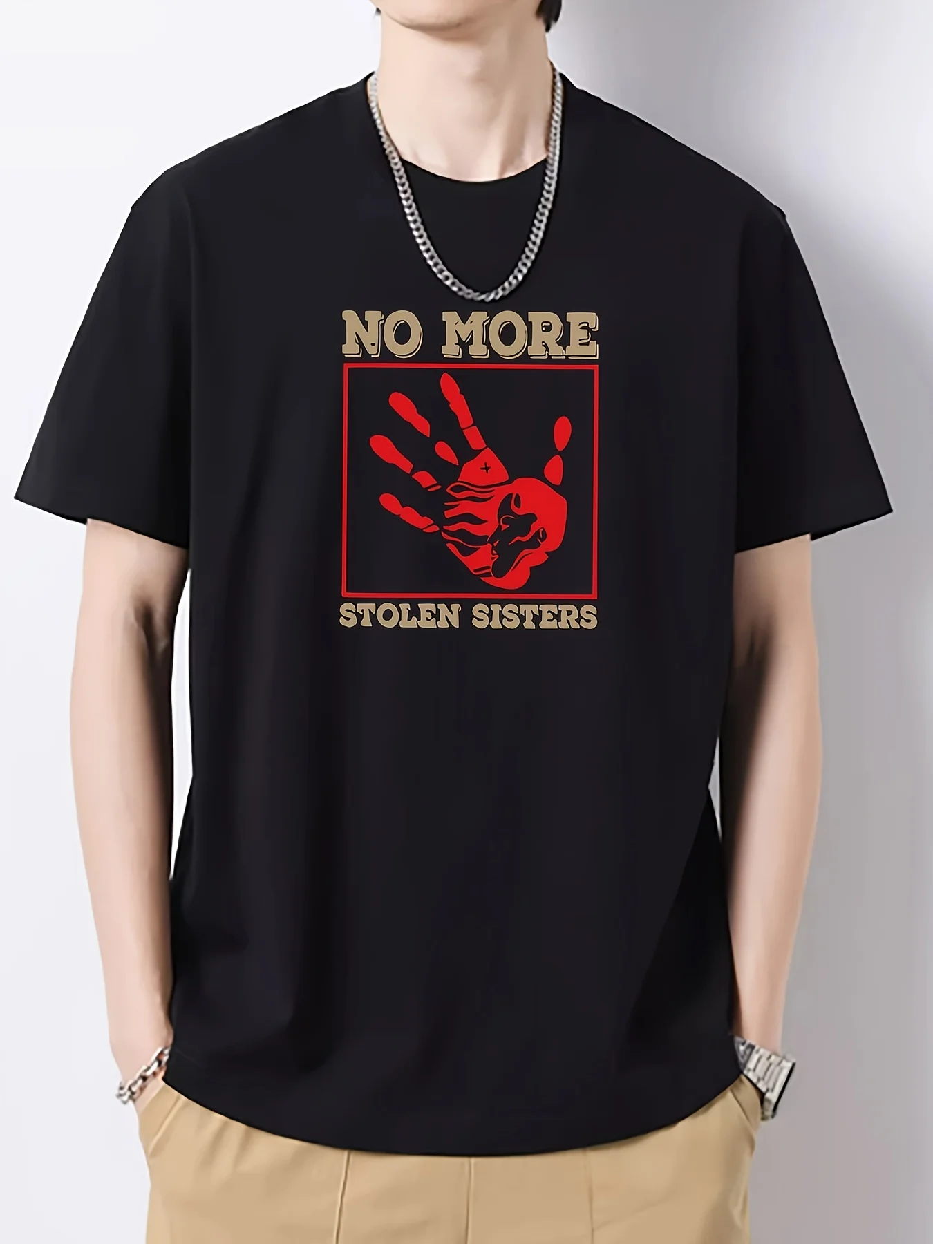 No More Stolen Sisters Print, trendiges Baumwoll-T-Shirt für Herren, lässiges, leicht dehnbares, atmungsaktives T-Shirt für den Außenbereich