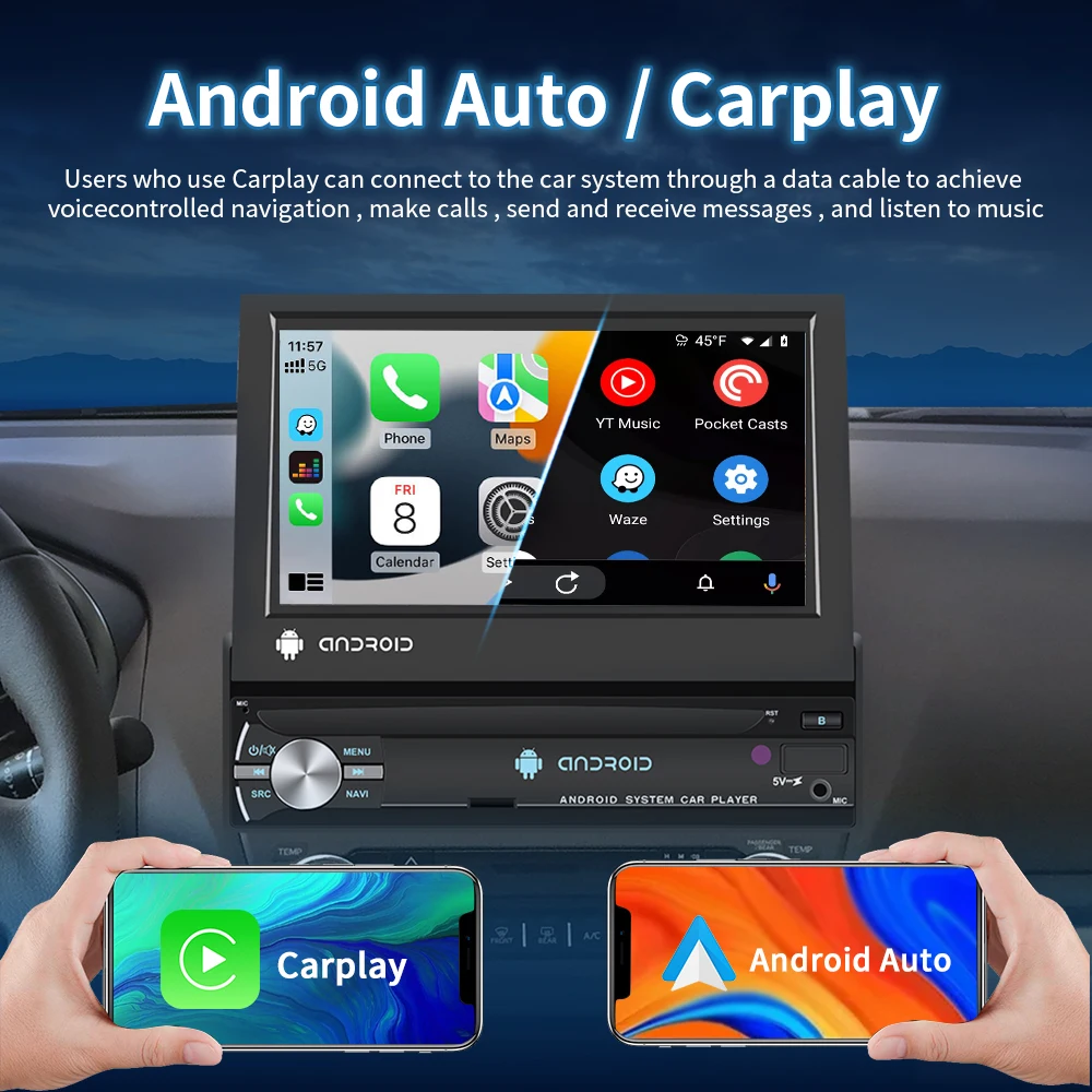 Car Multimedia Player CarPlay 1 Din Android 7" Retractable Screen Universal Autoradio Stereo GPS Navigation