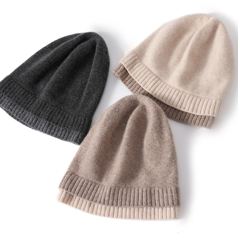 Strickmütze aus 100 % Wolle, neue Mode, doppellagiger Saum, Deko-Unisex-Mützen, reine Wolle, warme Mütze, weich, gemütlich, Frühling, Outdoor, lässig – Detail 2
