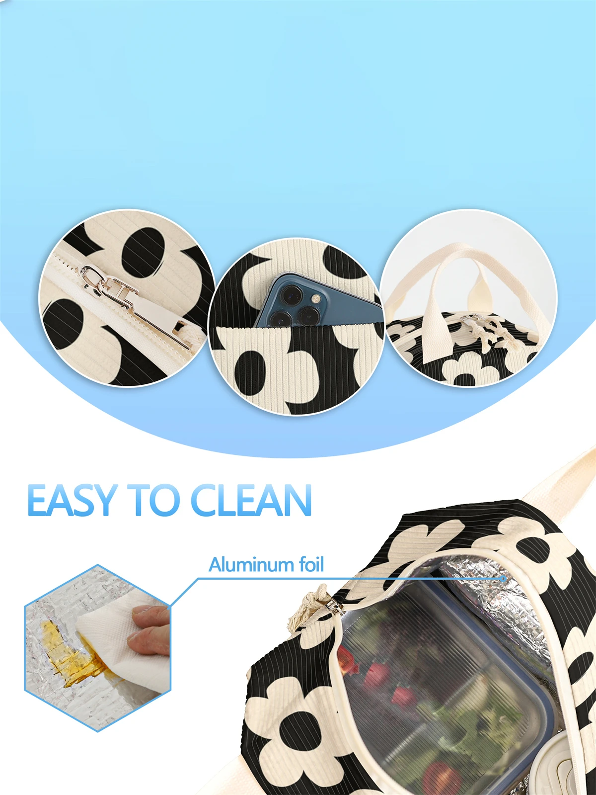 1pc- insulated lunch box bag thickened student portable lunch bag