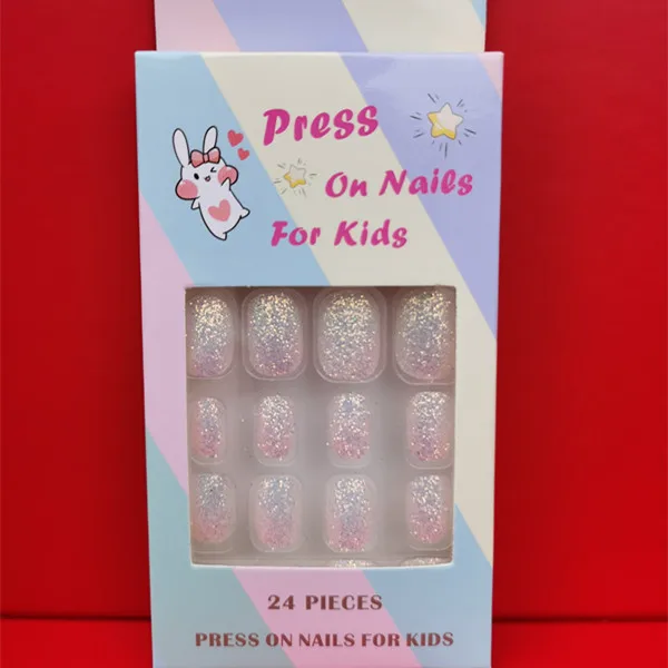 Glitter Press On Nails For Kids Diy Manicure Set False Nails_voghion.com