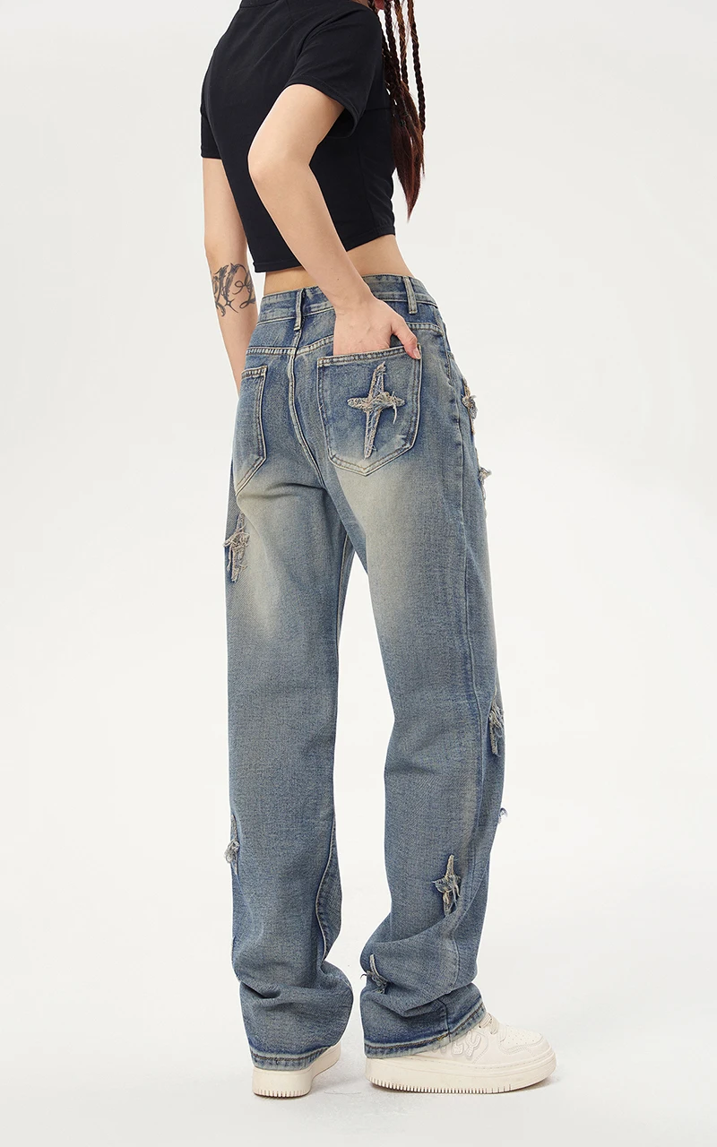 Aelfric Eden Star Embroidered Washed Jeans 2023 Men Hip Hop