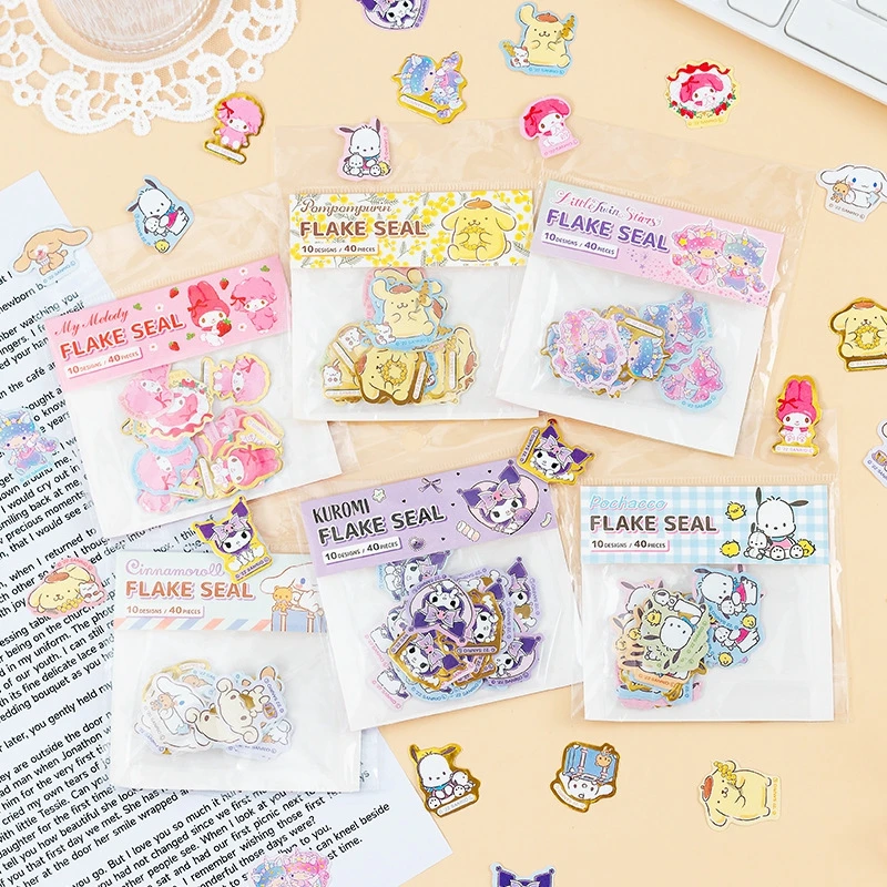 40Pcs Sanrio Kuromi Stickers Pacha Kids Kawaii Waterproof Hello Kitty My Melody Anime Laptop Guitar Skateboard Graffiti Sticker